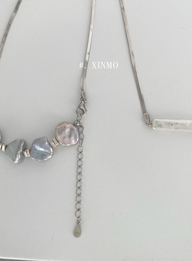 刀片蛇骨链 小银条keshi多戴法项链 灰蓝紫色 微笑链 天然珍珠