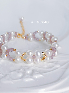 酿藏绿光 怯影盛情 国风猫眼石双层编织手链 新中式 天然珍珠