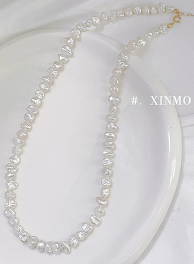 巴洛克碎银子珍珠项链 美国进口14k注金 小石头 油亮 ins风