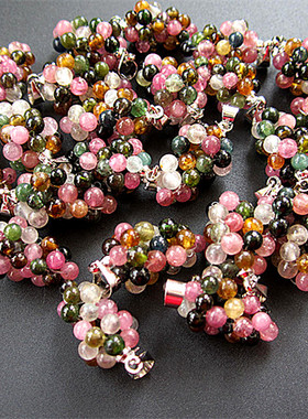 手工编制吊坠女天然碧玺葡萄形状