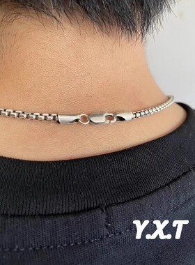 925纯银男款盒子短款简约项链