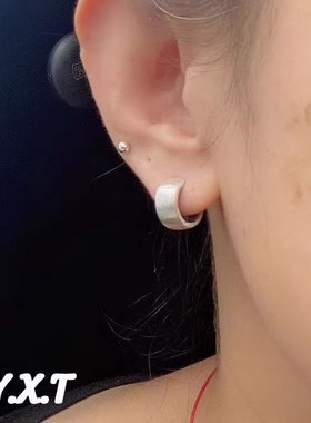 简约925纯银男女宽磨砂拉丝耳环