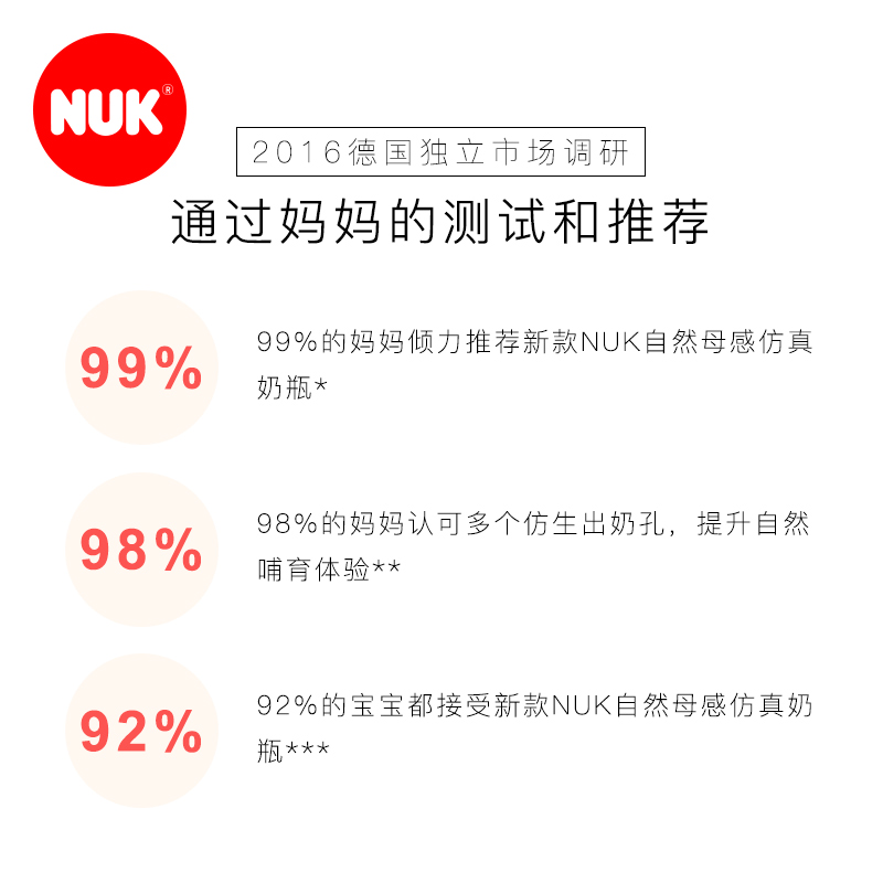 德国NUK塑料超宽口径仿真母乳玻璃多孔硅胶防胀气实感奶嘴pp奶瓶