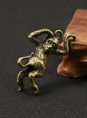 复古黄铜生肖猴钥匙扣项链挂件创