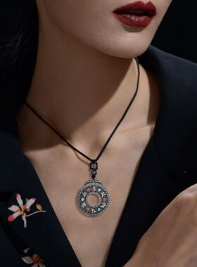 六字箴言吊坠泰银吊牌平安扣南红绿松复古花丝男女百搭挂件吊坠