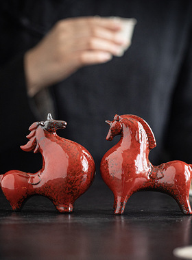 新中式陶瓷小唐马摆件招财生肖马客厅玄关酒柜桌面装饰摆设吉祥物