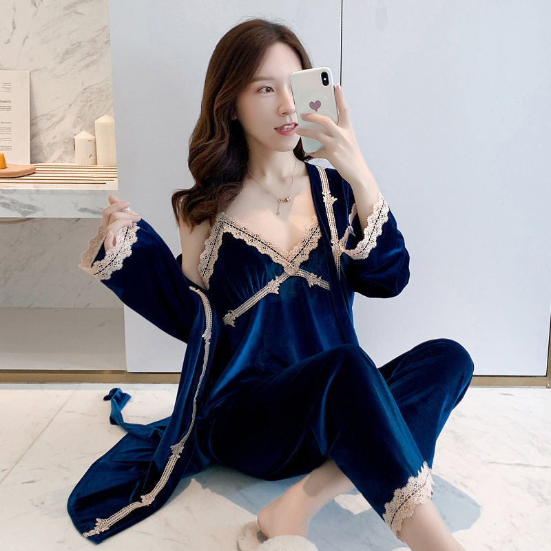 秋季金丝绒女套装居家性感舒适睡袍 yhw睡衣/家居服套装