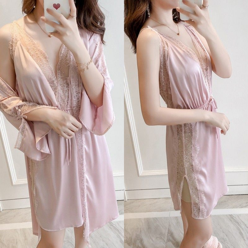 蕾丝情趣春秋性感骚吊带冰丝睡袍 yhw睡衣/家居服套装