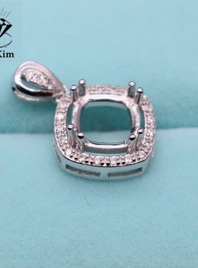 纯银方形吊坠镶嵌宝石