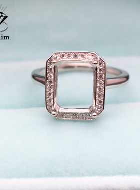 925纯银长方形戒指满钻空托活口