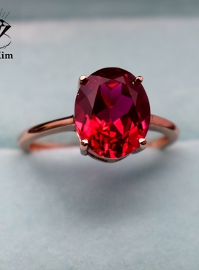 简约缅甸鸽血红宝石女生银戒指