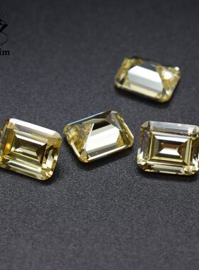 3A鹅黄色长方形宝石裸石淡黄cz锆石戒指耳钉吊坠diy镶嵌主石配石