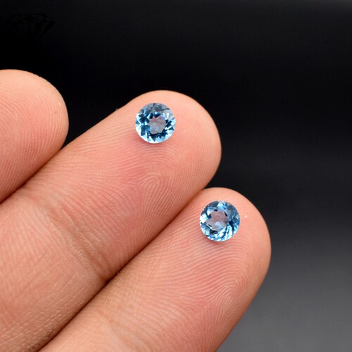 天然瑞士蓝宝石圆形1mm-5mm戒指耳钉镶嵌主石配石圆钻托帕石宝石 - 图0