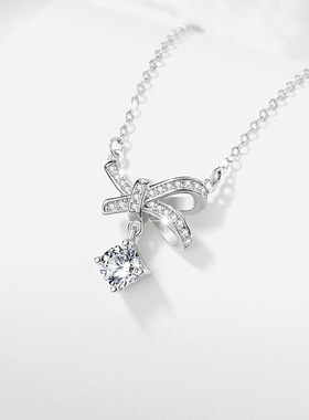 蝴蝶结通体纯银925项链