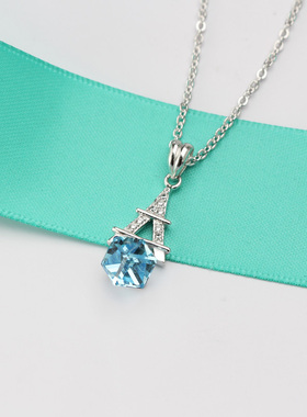 925纯银十字链女巴黎铁塔项链