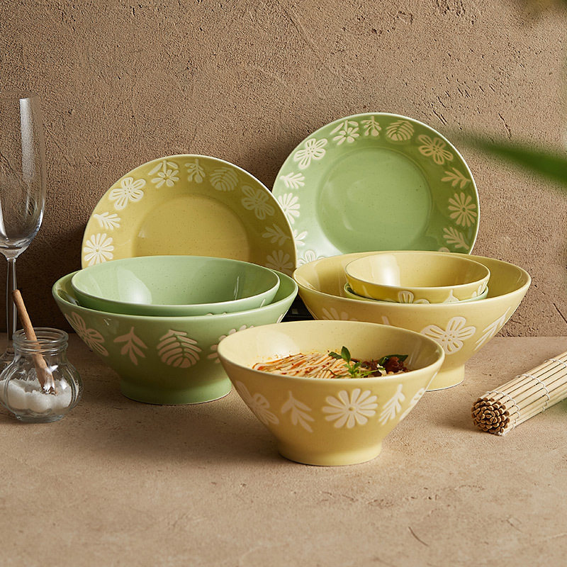 小森林陶瓷碗盘套装家用网红创意汤碗浮雕盘子高颜值米饭碗餐具组,淘宝优惠券,粉丝福利购,淘宝优惠卷