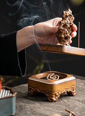 仿古陶瓷太湖石盘香炉家用室内熏香檀香炉禅意茶道古风香薰炉摆件