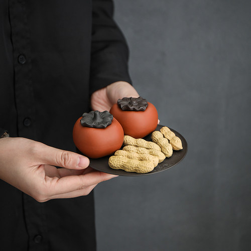 宇轩 砂紫茶宠好柿发生摆件手工可养柿子花生茶玩艺茶茶具摆件 - 图0