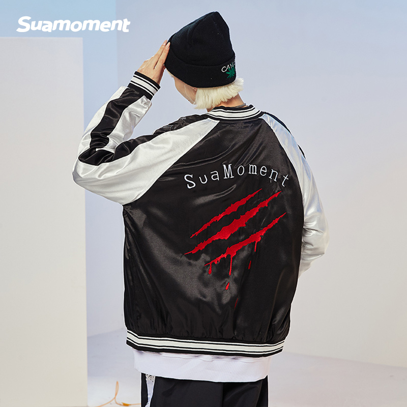 【胡可推薦】SUAMOMENT血爪抓痕刺繡棒球服潮牌寬松運動休閑夾克_suamoment旗艦店_男裝