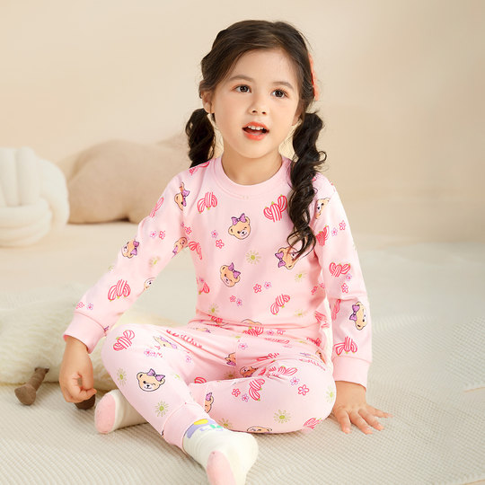 Classic Teddy Children's Pajamas Set Pure Cotton Autumn Clothes and Autumn Pants Girls Set Infant Underwear Home Clothing Two-piece Set