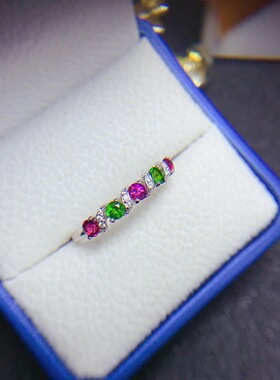 珍惜天然色彩宝石戒指镁铝石榴石透辉石搭配排戒优雅包邮活圈