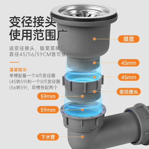 欧琳水槽厨房下水管配件洗菜盆单双槽防臭大口径后置下水管排水管 - 图2