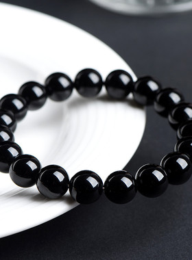 久雅水晶 天然乌金黑曜石圆珠手链  黑耀石金银曜石散珠手串