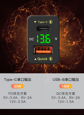 48WQC3.0Type-C车充点烟器
