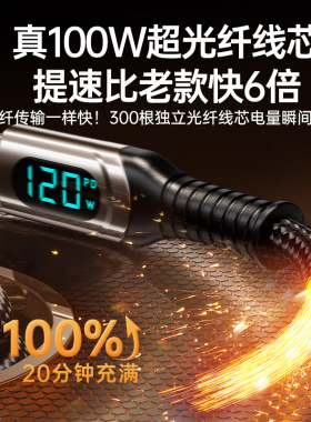 120W超快充双Type-C数显充电线