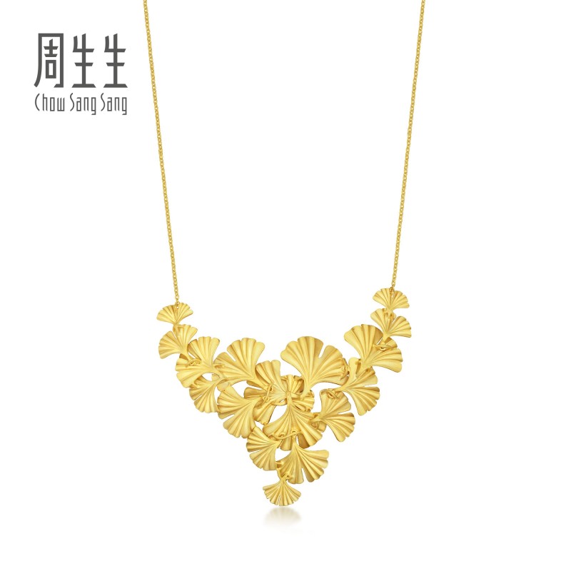 周生生黄金足金生生有囍婚嫁套装银杏叶项链90677N计价 - 图2