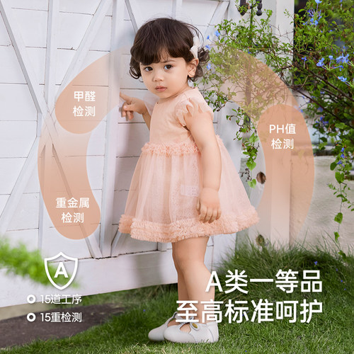 【商场同款】英氏婴儿衣服夏季透气女童连体衣可爱女宝连体裙哈衣 - 图2