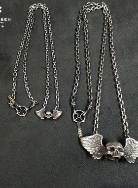 原创骷髅吊坠天使翅膀项链小众
