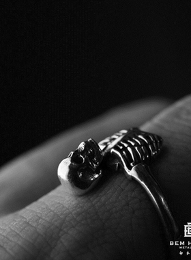 原创银戒指骷髅情侣开口