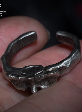 白木黑冰原创设计肋骨女男戒指