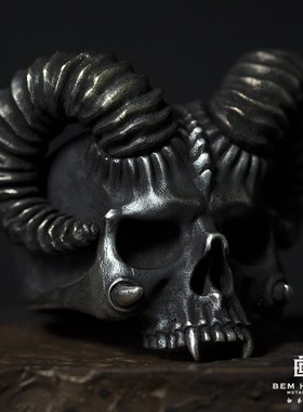 原创手工银饰恶灵戒指骷髅朋克