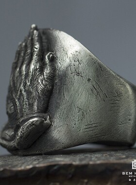 原创手工银饰祈祷戒指复古