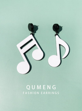 耳环耳钉女 情人饰品不对称 夸张韩版耳饰亚克力音符耳坠潮流耳夹