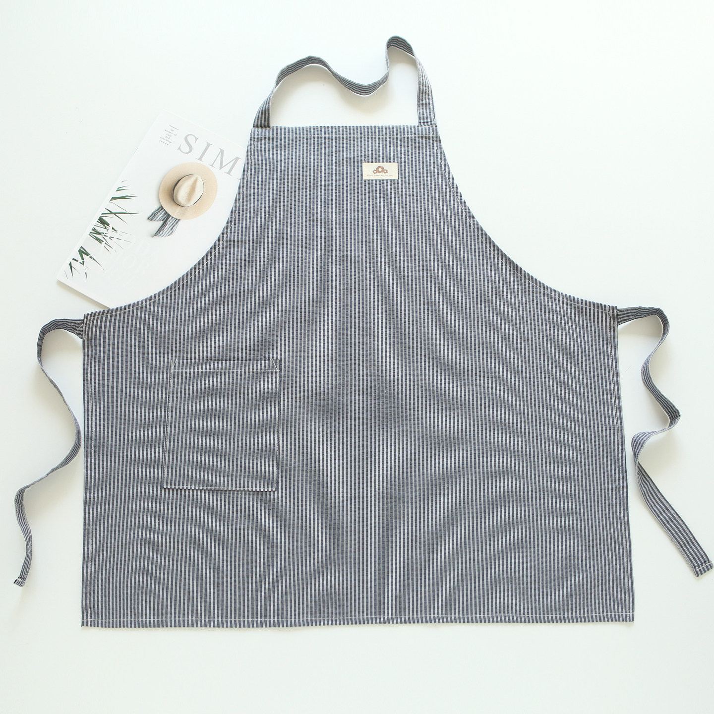 5506文艺复古风纯棉条纹格子围裙套装日系百搭厨房围腰男女通用,淘宝优惠券,粉丝福利购,淘宝优惠卷