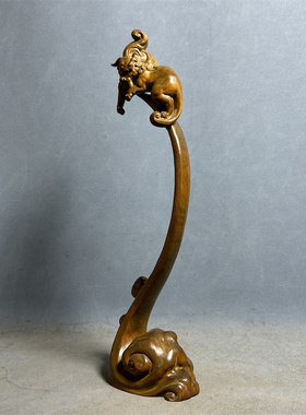 黄杨木挂毛笔天禄貔貅笔架摆件