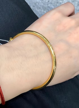 老铺古法黄金包银推拉手镯女可调节素圈黄金镯子送妈妈女友七夕礼