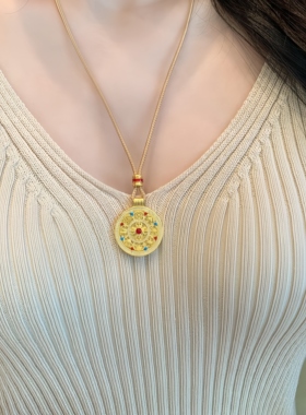 老铺古法黄金包银珐琅八宝罗盘吊坠女镂空黄金挂坠男项链送情人礼