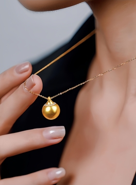 老铺古法黄金包银有求必应吊坠女黄金项链镶钻锁骨链小金球送女友