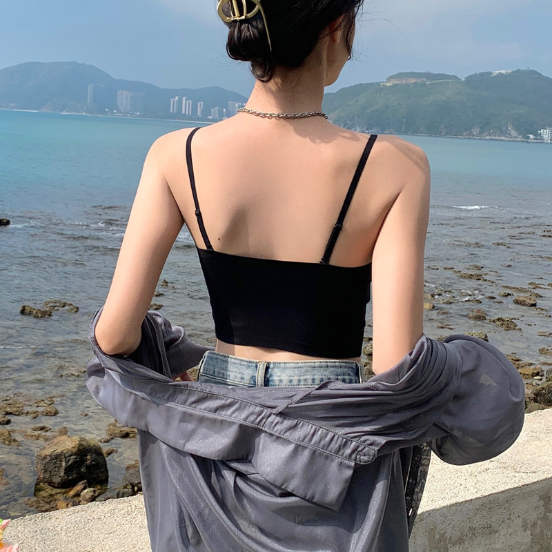 冰丝小吊带背心女内搭夏防走光抹胸上衣打底外穿薄款裹胸美背内衣 - 图1