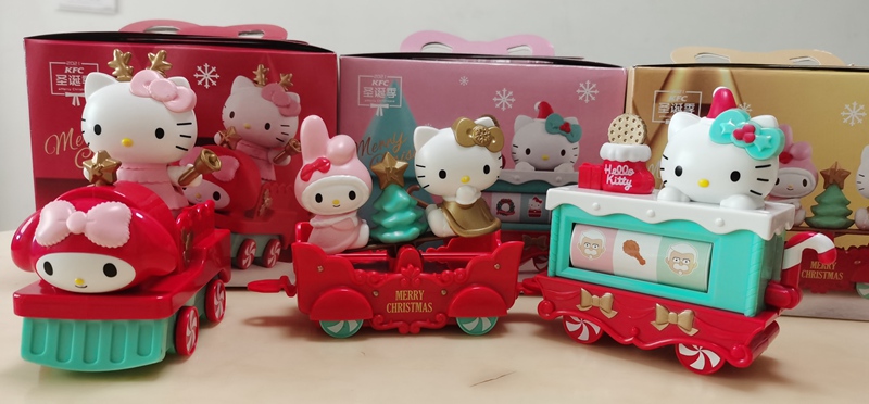 正品2021肯德基hello kitty凯蒂猫玩具圣诞节储物桶美乐蒂火车头