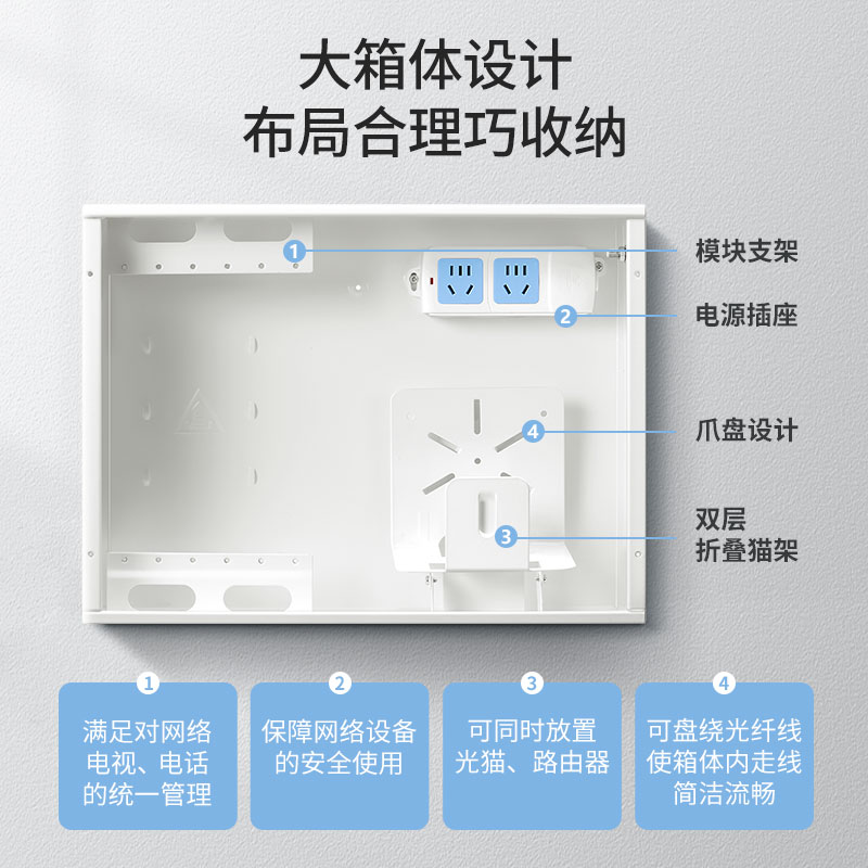 公牛弱电箱插排集线箱暗装家用大号光纤箱网络布线箱多媒体信息箱 - 图0