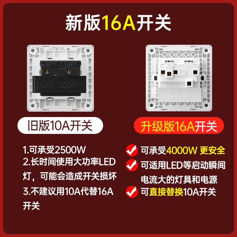 公牛三开单控开关按钮家用电灯开关三联三位3开16a开关面板G07白-图1