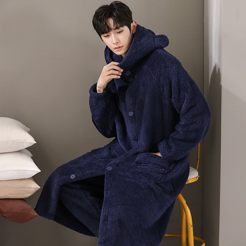 Мультяшная демисезонная коралловая пижама, бархатный флисовый мужской банный халат, фланелевый комплект, увеличенная толщина