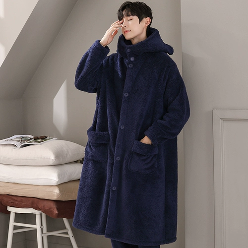 Мультяшная демисезонная коралловая пижама, бархатный флисовый мужской банный халат, фланелевый комплект, увеличенная толщина