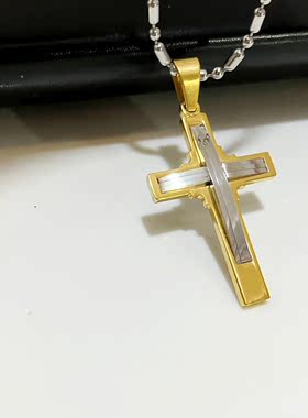 复古百搭十字架项链钛钢饰品男女锁骨链嘻哈个性毛衣链小众设计感