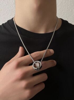 欧美简约钛钢吊坠男女街头嘻哈潮流个性配饰百搭双环扣项链